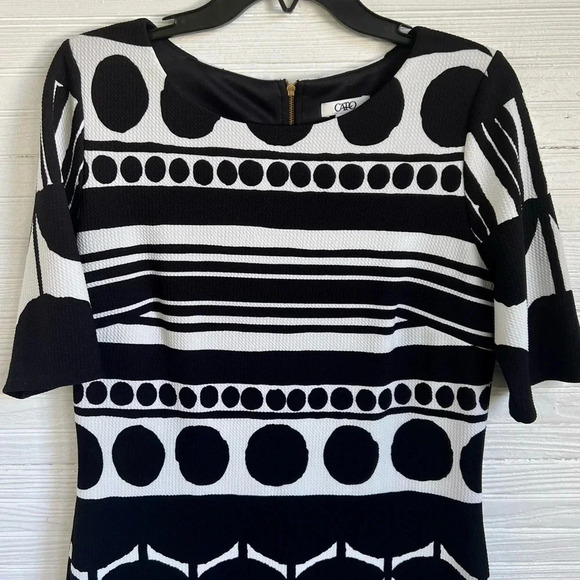 CATO Black White Print Sheath Dress Geometric Print Half Sleeve Size 10 - Picture 4 of 14
